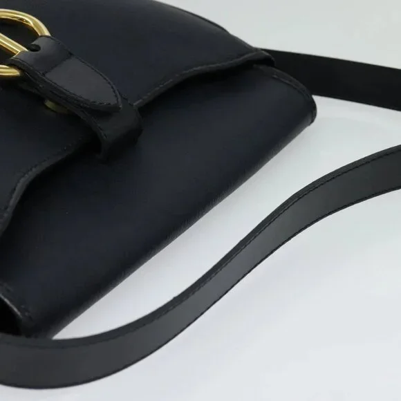 Christian Dior Honeycomb Canvas Shoulder Bag PVC Black Gold Auth 130145